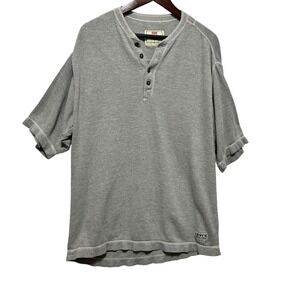 Levis Men Henley Thermal Shirt Medium Gray Waffle Knit Heritage Workwear Casual